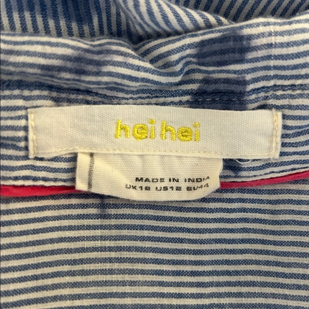 Heihei Blue & White Stripe Blotch Print Button Up Long Sleeve Top Size Medium - Picture 7 of 8